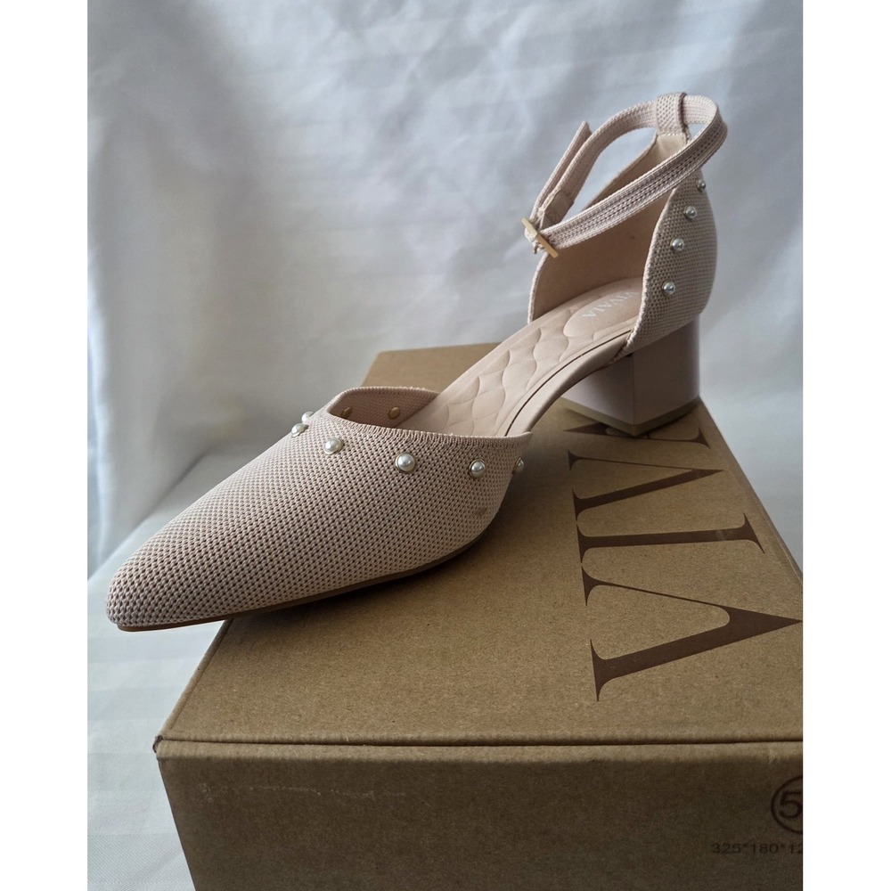 VIVAIA Galilea Ballet Blush Pearl Knit Pointed Toe Block Heel Pumps EU 41 US 9.5 - Picture 10 of 16